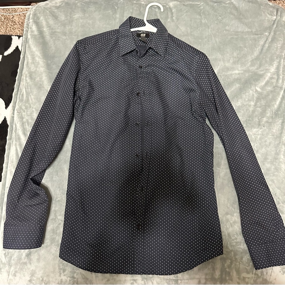 H&M Dark Blue Button Down Shirt with Dots